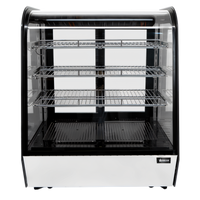 Omcan Countertop Curved Glass Refrigerated Display Case, 28 Inch Wide, 5.12 Cu. Ft., 2 Sliding Glass Doors