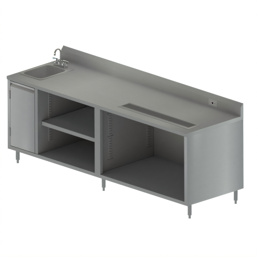Product image #1 for BK Resources Enclosed Cabinet Base Stainless Steel Beverage Table with Left Sink and Urn Trough, 96 x 30 Inches