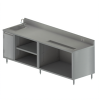 BK Resources Enclosed Cabinet Base Stainless Steel Beverage Table with Left Sink and Urn Trough, 96 x 30 Inches