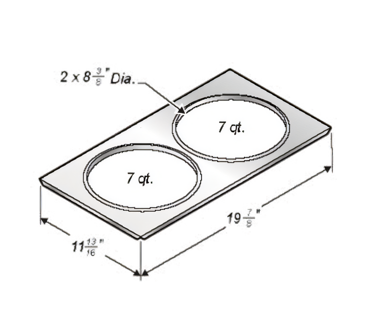 Product image #1 for Wells Adapter Top for 12 x 20 Square Corner Warmer, Holds Two 7 Qt. Round Insets