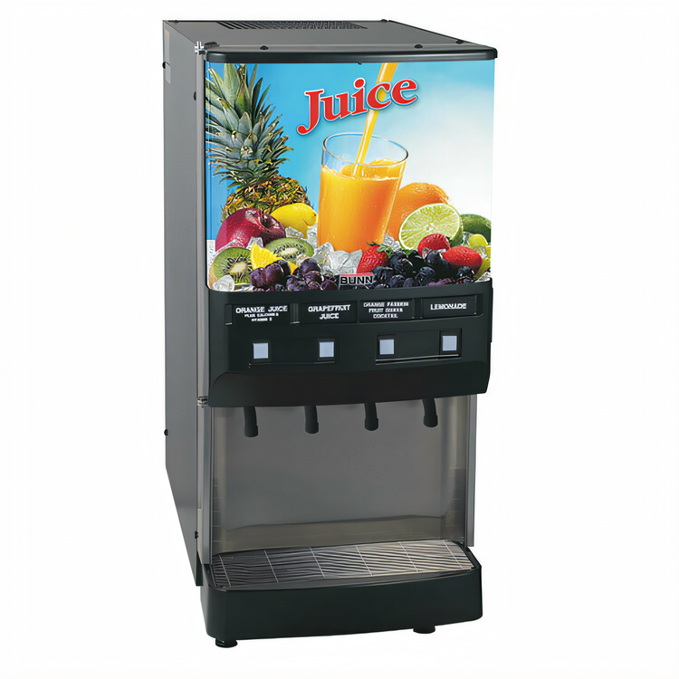 Product image #1 for BUNN Silver Series JDF-4S 4-Valve 4-Flavor Cold Beverage Dispenser System with Push-and-Hold Control