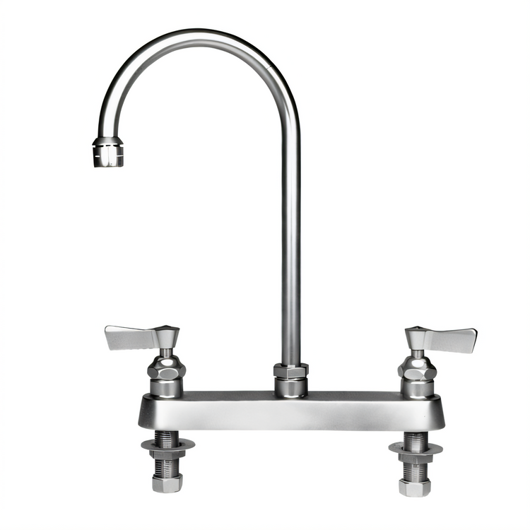 Product image #1 for Fisher Deck-Mount Manual Faucet with 6-Inch Swivel/Rigid Gooseneck Spout, 8-Inch Centers, Stainless Steel
