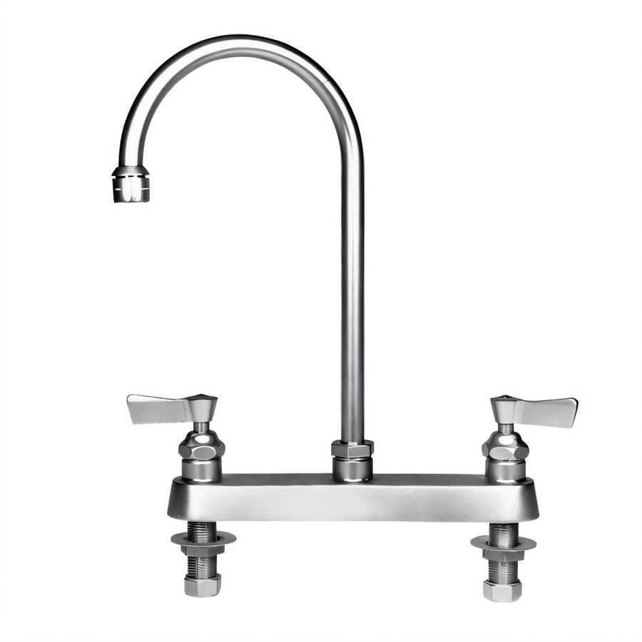 Product image #1 for Fisher Deck-Mount Manual Faucet with 6-Inch Swivel/Rigid Gooseneck Spout, 8-Inch Centers, Stainless Steel