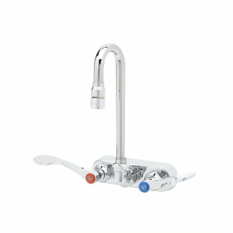 Product image #1 for T&S Brass Wall-Mount Workboard Mixing Faucet with 2-11/16-Inch Swivel Gooseneck, 4-Inch Centers