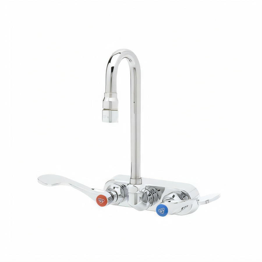 Product image #1 for T&S Brass Wall-Mount Workboard Mixing Faucet with 2-11/16-Inch Swivel Gooseneck, 4-Inch Centers