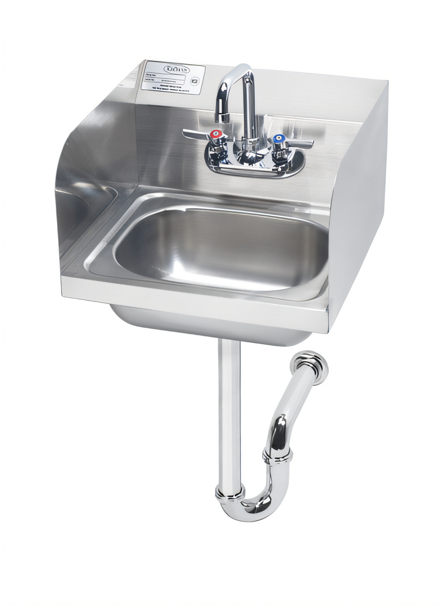 Product image #1 for Krowne Stainless Steel Wall-Mount Hand Wash Sink with 14 x 10 x 5 Inch Bowl, Faucet, Side Splashes and P-Trap