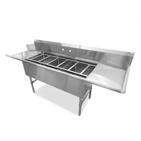 John Boos 3-Compartment Straight Dishtable/Pot Sink with Left-Side Dish Machine Opening, 2 Drainboards, and 10 Inch Backsplash