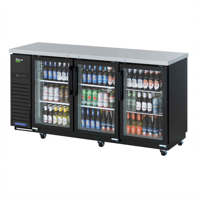 Product image #1 for Turbo Air Super Deluxe Narrow Back Bar Cooler with 3 Glass Doors, 20.62 Cu. Ft., Self-Contained Side-Mount