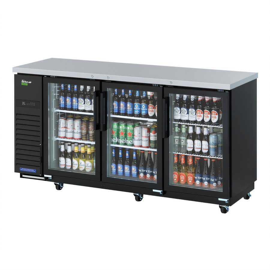 Product image #1 for Turbo Air Super Deluxe Narrow Back Bar Cooler with 3 Glass Doors, 20.62 Cu. Ft., Self-Contained Side-Mount