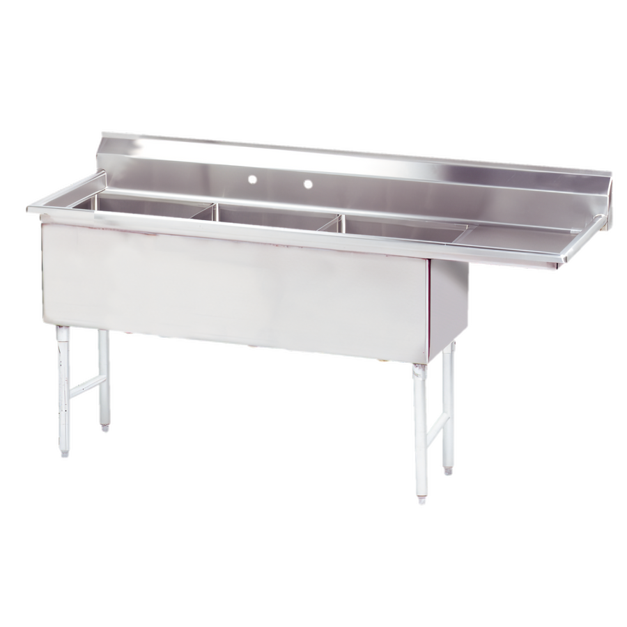 Product image #1 for Advance Tabco 3-Compartment Fabricated Sink with 24 Inch Right Drainboard, 14 Gauge 304 Stainless Steel