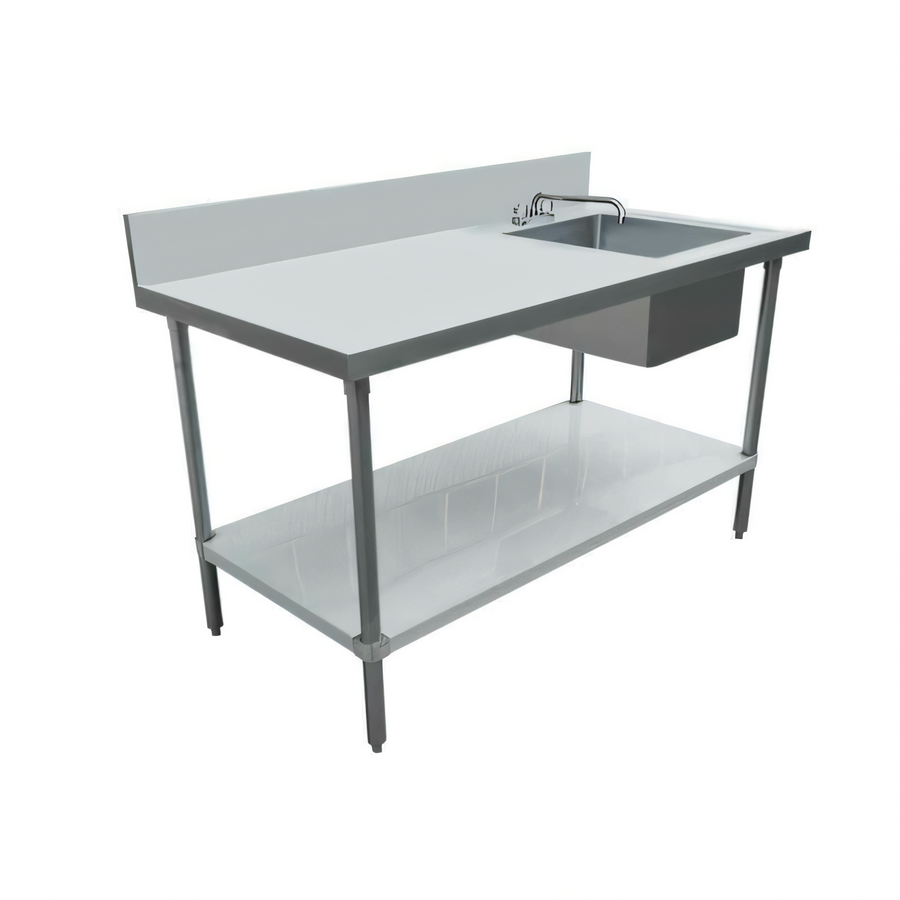 Product image #1 for 72-Inch Stainless Steel Sink Table With Right-Side Prep Sink, Backsplash and Undershelf