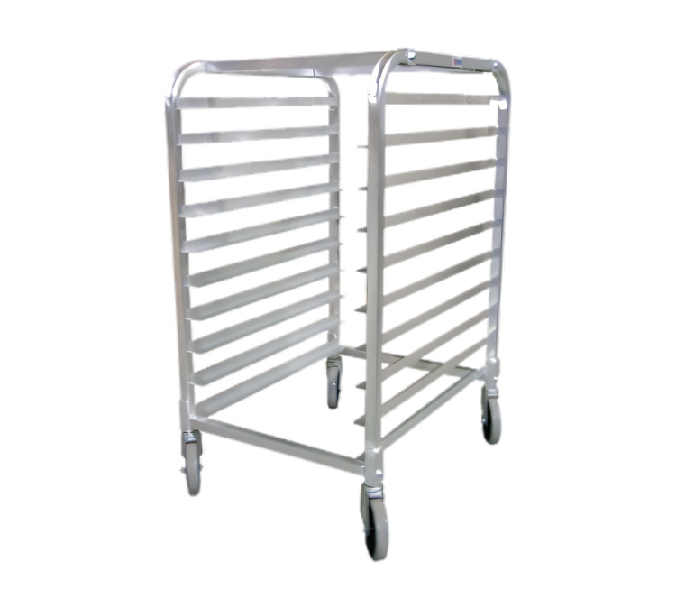 Product image #1 for Full-Size Mobile End-Load Aluminum Pan Rack with Open Sides and Curved Top, 10-Pan Capacity