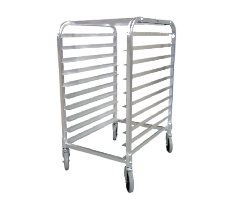 Product image #1 for Full-Size Mobile End-Load Aluminum Pan Rack with Open Sides and Curved Top, 10-Pan Capacity