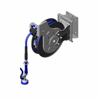 T&S Brass Open Epoxy-Coated Steel Retractable Hose Reel with 3/8 in. x 35 ft. Hose, 36 in. Connector and Stainless Steel Swing Bracket