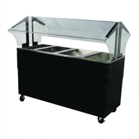 Advance Tabco Triumph Supreme Ice-Cooled Portable 4-Pan Food Buffet Table with Double-Sided Sneeze Guard, Enclosed Base, and Black Vinyl-Clad Finish