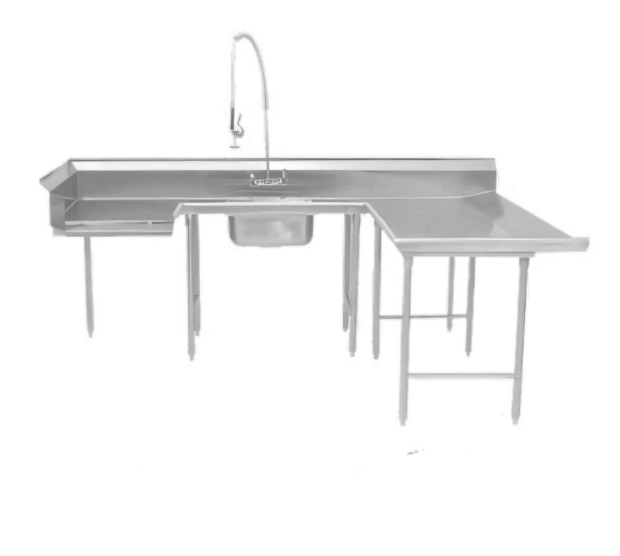 Product image #1 for 120-Inch U-Shaped Soiled Dishtable with Right-Side Dish Machine Attachment, Pre-Rinse Sink, and Landing