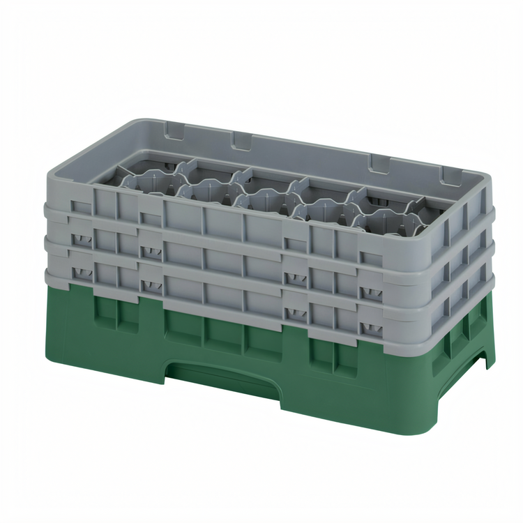 Product image #2 for Cambro Camrack Half-Size 17-Compartment Glass Rack with 3 Soft Gray Extenders, Sherwood Green