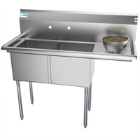KoolMore 48-Inch 2-Compartment Stainless Steel Sink with Right Drainboard and Backsplash
