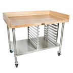 Thumbnail image #1 for John Boos BAK05 60" x 36" Bakery Prep Table with 1-3/4" Maple Top, Stainless Steel Undershelf, Bun Pan Rack & Locking Casters