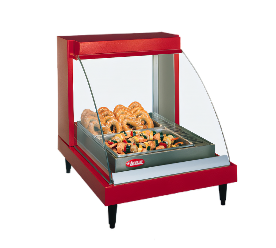 Product image #1 for Hatco Glo-Ray Designer Heated Display Case with Humidity, Curved Glass Countertop Hot Food Display, 1-Pan Single Shelf