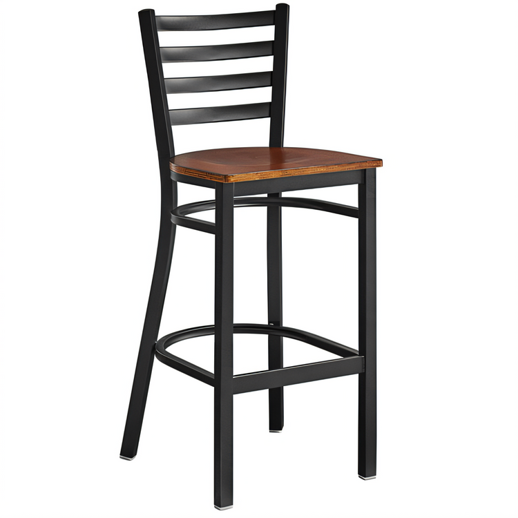 Product image #1 for Commercial Bar Height Metal Ladder Back Chair with Walnut Wood Seat