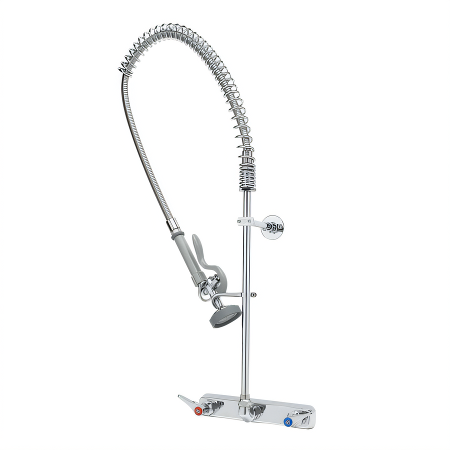 Product image #1 for T&S Brass EasyInstall Wall-Mount Workboard Pre-Rinse Unit with Spring Gooseneck, 8-Inch Centers, 1.15 GPM Spray Valve