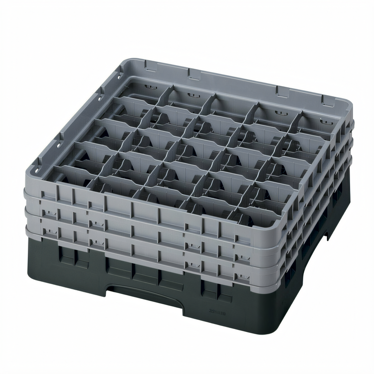 Product image #2 for Cambro Camrack® Full Size 25-Compartment Glass Rack with 3 Soft Gray Extenders, Black