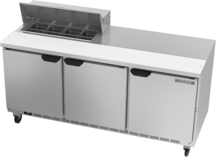 Product image #1 for Beverage-Air 72-Inch Three-Section Sandwich Prep Table Refrigerator with 8-Pan Top and 10-Inch Cutting Board