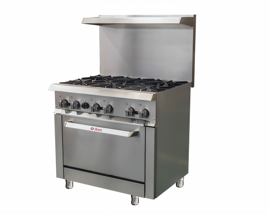 Product image #1 for IKON Cooking 36-Inch Natural Gas Commercial Range with 6 Burners, Standard Oven, and Back Riser Shelf