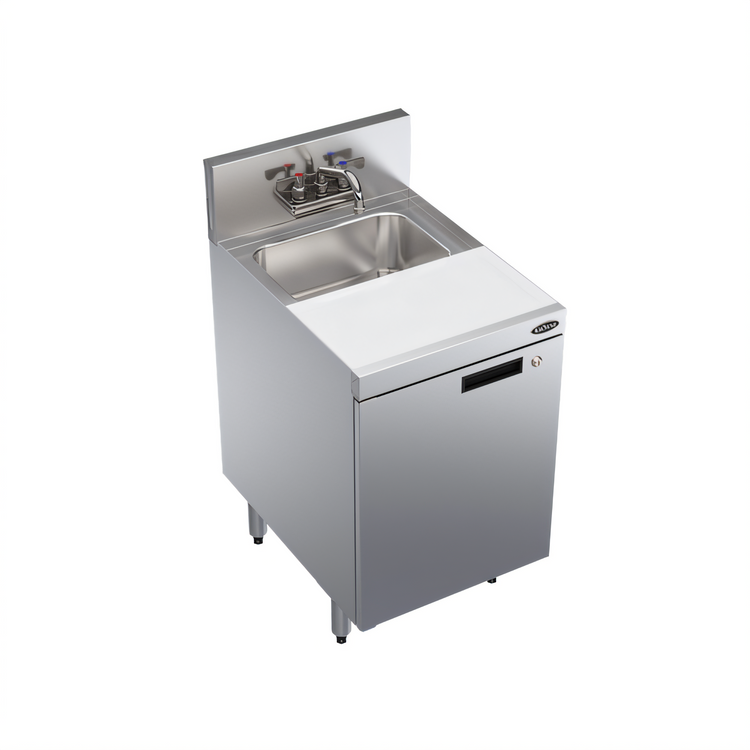 Product image #1 for Krowne Royal Series 18-Inch Wide Underbar Speed Station with Dump Sink, Cutting Board, Cabinet Base and Locking Hinged Door
