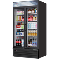 Everest Refrigeration 2-Section Reach-In Glass Door Merchandiser Refrigerator, 36 Cu. Ft., Bottom-Mounted Self-Contained, Black