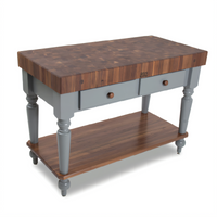 American Heritage Rustica 48-Inch American Black Walnut Butcher Block Work Table with 4-Inch End Grain Top, Lower Shelf, and 2 Drawers