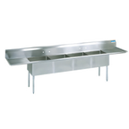 Thumbnail image #1 for BK Resources BKS-4-1620-14-18T Four-Compartment Sink with Left & Right Drainboards, 100"W, 14" Deep Bowls, 18-Gauge 304 Stainless Steel