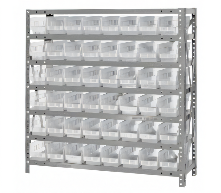 Product image #1 for Quantum Heavy-Duty Stationary Wire Shelving Unit with 7 Shelves and 48 Clear Bins, 36 x 12 x 39 Inches