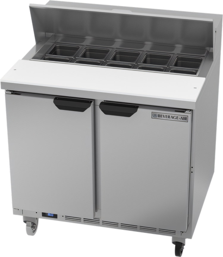 Product image #1 for Beverage-Air 36-Inch Two-Section Sandwich Prep Table Refrigerated Counter with 10-Pan Opening and 10-Inch Cutting Board