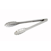 Winco 12-Inch Medium-Weight Stainless Steel Utility Tongs with Scalloped Edge