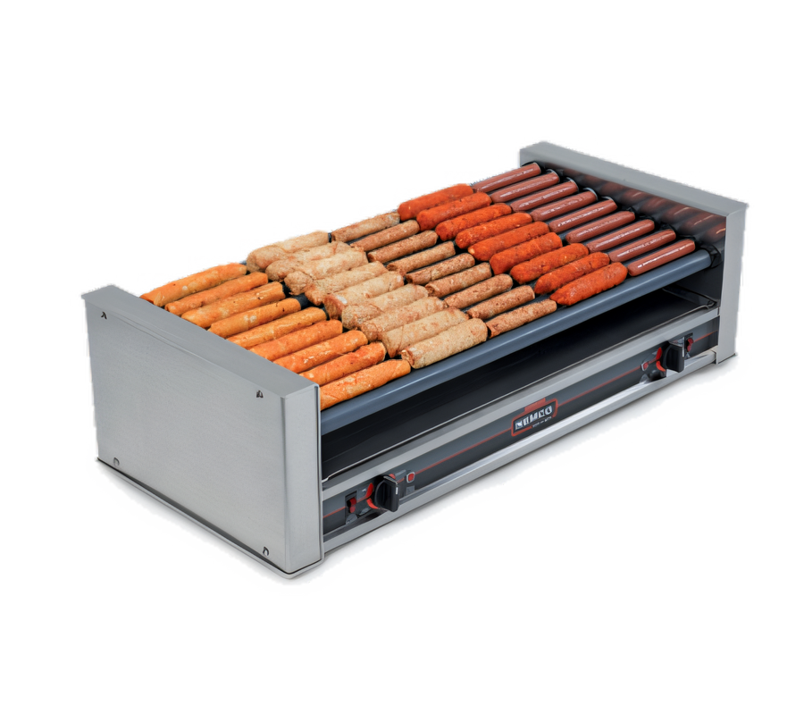 Product image #1 for Roll-A-Grill 27-Hot-Dog Slanted Countertop Hot Dog Roller Grill, 10 Chrome Rollers, 230V