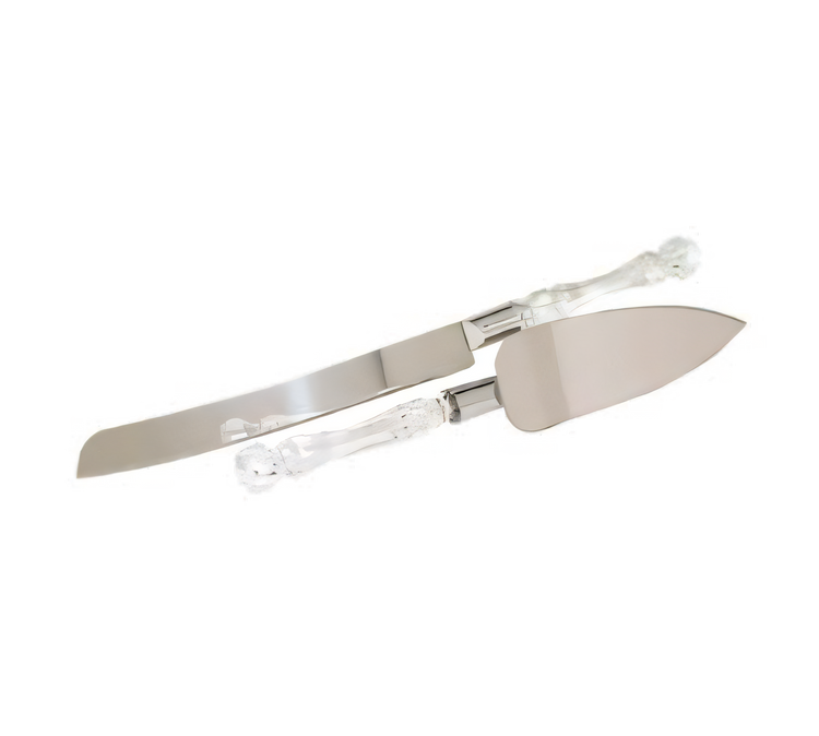 Product image #1 for 2-Piece Stainless Steel Wedding Cake Server Set with Acrylic Crystal-Cut Handles