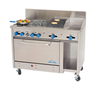 Comstock-Castle 48-Inch Stainless Steel Commercial Gas Range with 2 Open Burners, 12-Inch Griddle, 24-Inch Char-Broiler and Oven