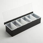 Thumbnail image #1 for American Metalcraft CDB6 6-Compartment Stainless Steel Bar Garnish Caddy, Black, with Six 16 oz Containers Case of 8