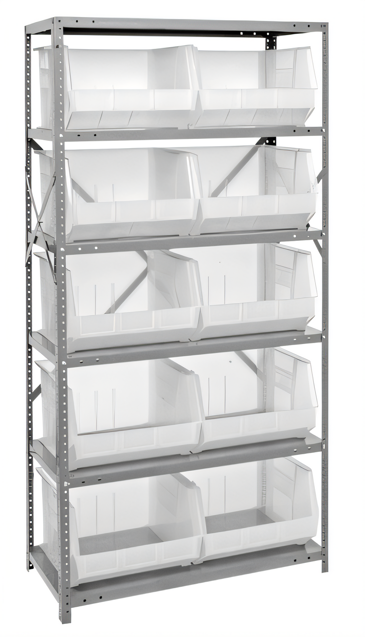 Product image #1 for Quantum Heavy-Duty Wire Shelving Unit with 6 Shelves and 10 Clear Bins, 18 x 36 x 75 Inches