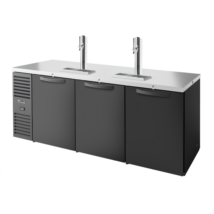 Product image #1 for True Premier Bar 84" Three-Section Pass-Thru Refrigerated Draft Bar Cooler with Stainless Steel Countertop, 6 Doors, and 2 Beer Columns