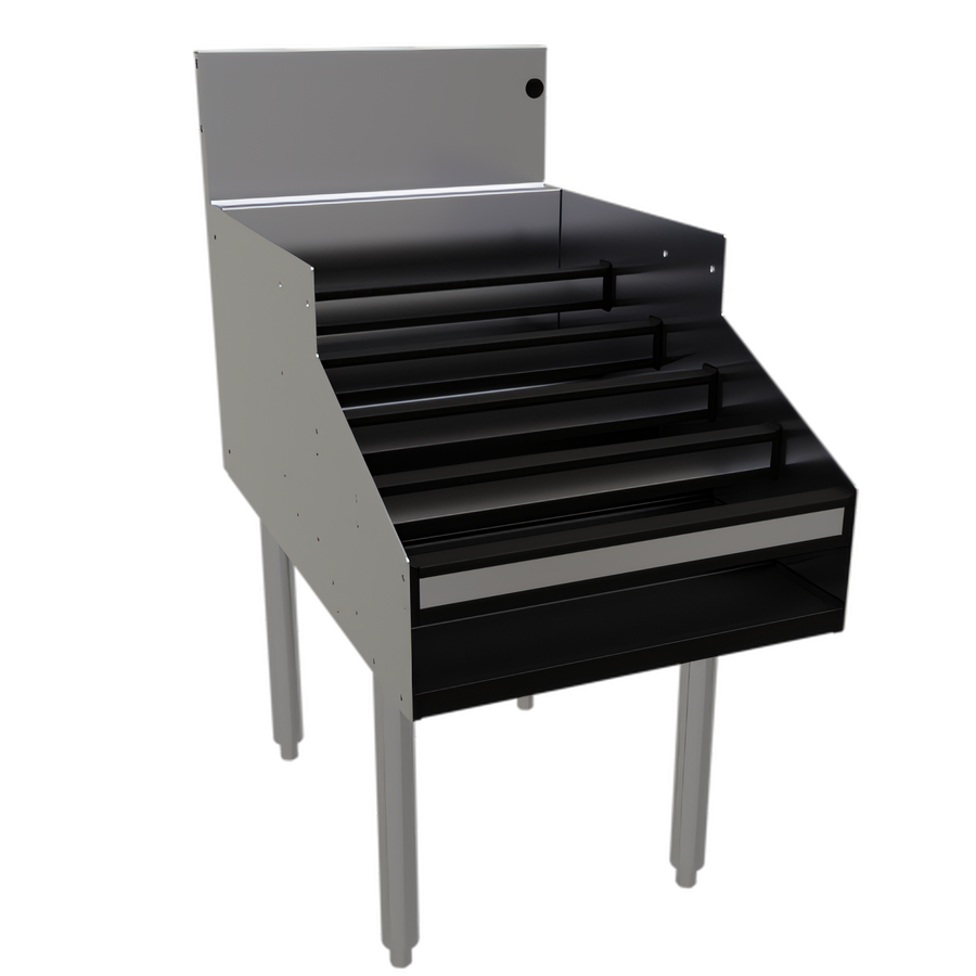 Product image #1 for Glastender Free-Standing Stainless Steel 5-Step Underbar Liquor Display, 18"W x 29"D