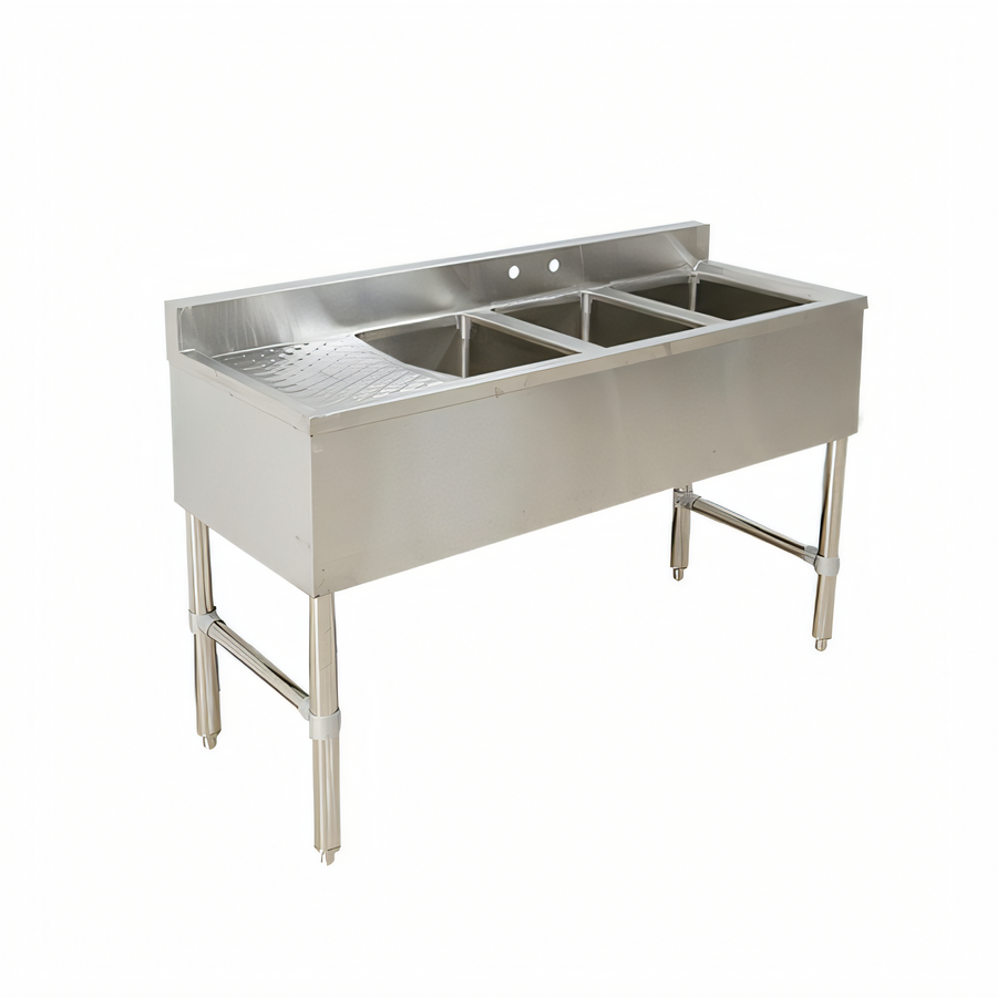 Product image #1 for Klinger's Trading 49-Inch Three-Compartment Stainless Steel Underbar Sink with Left Drainboard and Faucet