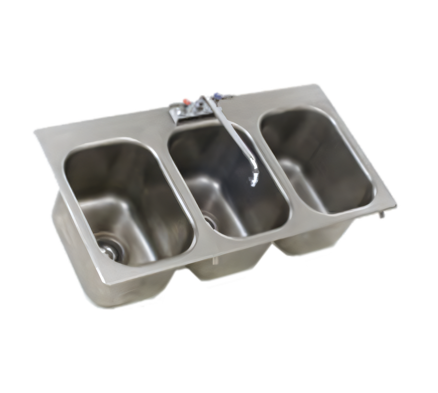 Product image #1 for Eagle Group Three-Compartment Self-Rimming Drop-In Sink with 10 x 14 x 9-1/2 Inch Bowls, Faucet, and Basket Drains
