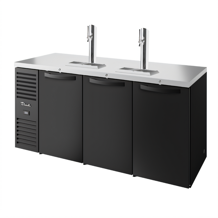 Product image #1 for Three-Section Refrigerated Draft Bar Cooler with 2 Beer Columns, 84-Inch, Stainless Steel Top, Black Exterior