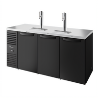 Three-Section Refrigerated Draft Bar Cooler with 2 Beer Columns, 84-Inch, Stainless Steel Top, Black Exterior