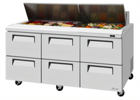 Turbo Air Super Deluxe 72-5/8-Inch 3-Section 6-Drawer Sandwich/Salad Prep Table, 23 Cu. Ft., Stainless Steel, R290, 115V