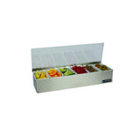 Thumbnail image #1 for CFS Brands B4186L Non-Chilled Stainless Steel Garnish Tray with 6 Compartments and Transparent Plex Lid, 18"W x 5-3/4"D x 3-1/2"H