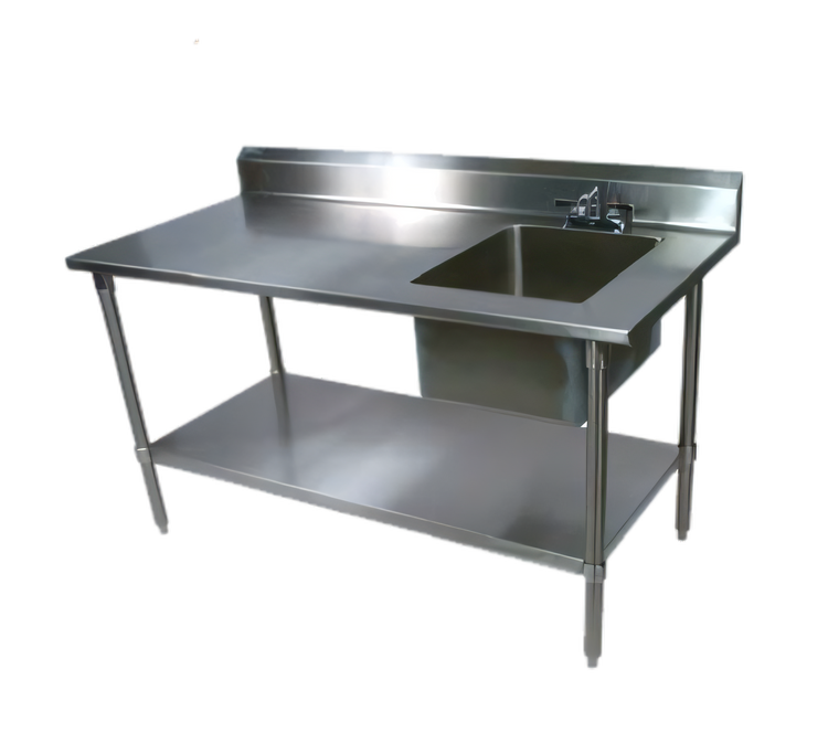 Product image #1 for John Boos 48-Inch x 30-Inch Prep Sink Work Table, Right-Side Bowl, 5-Inch Backsplash, Stainless Steel Top, Galvanized Base